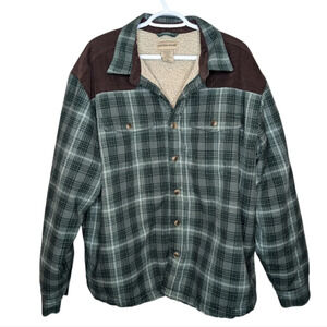 Scandia Woods Green Plaid Button Down Sherpa Lined Barn Style Jacket Mens  Large